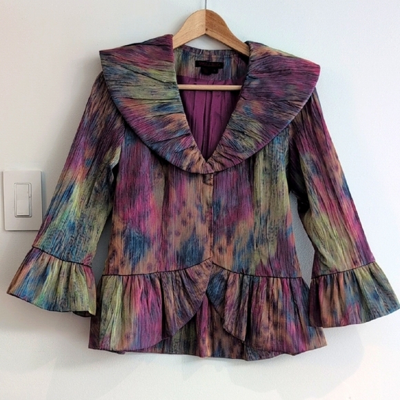 Simon Chang Tops - Simon Chang Designer Multicolor Y2K Ruffled Blazer/Blouse Size 4